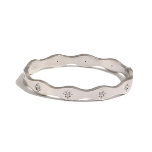 Tiny Engraved Starburst Wavy Bangle Bracelet