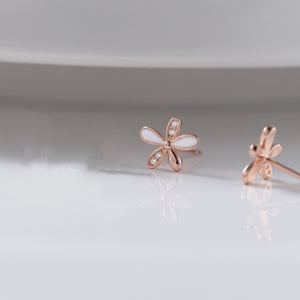 Tiny Flower White Enamel Petal Stud Earrings