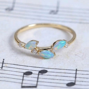 Blue Marquise Opal Leaf CZ Cluster Band Ring