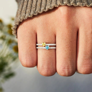 Custom Birthstone Heart Double Row Ring