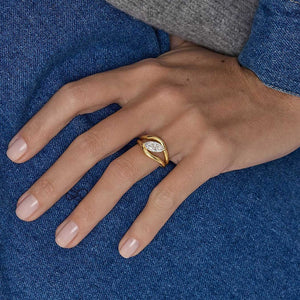 Solitaire Marquise CZ Bypass Swirl Band Ring