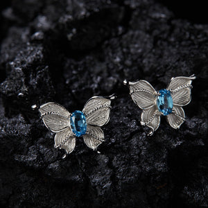 Dainty Butterfly Blue Oval Topaz Stud Earrings