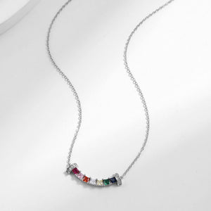 Rainbow Princess Cut Smile Pendant Necklace