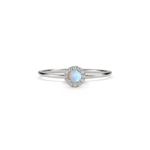 Dainty Round Opal Halo Stacking Band Ring
