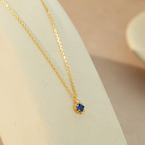 Blue Square CZ Floral Frame Charm Necklace