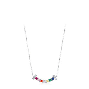 Rainbow Princess Cut Smile Pendant Necklace