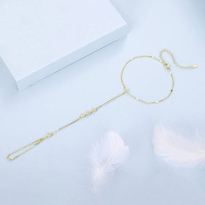 Tiny Sequin Station Hand Chain Ring Bracelet