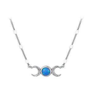 Triple Moon Opal Textured Pendant Necklace