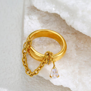 Chunky Dome Pear CZ Drop Chain Band Ring