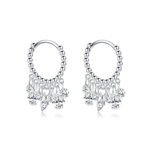 Dainty CZ Tassel Drop Beaded Hoop Earrings