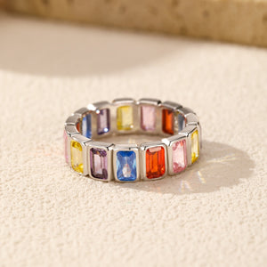 Rainbow Stone Emerald Cut Eternity Band Ring