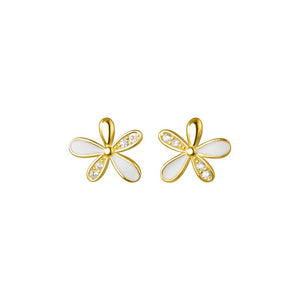 Tiny Flower White Enamel Petal Stud Earrings