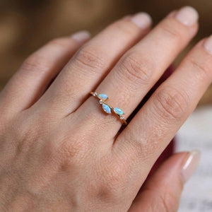 Blue Marquise Opal Leaf CZ Cluster Band Ring