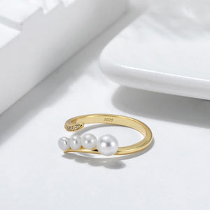 Four Gradient Pearls Adjustable Open Ring