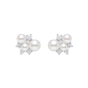 Elegant Triple Pearl CZ Cluster Stud Earrings