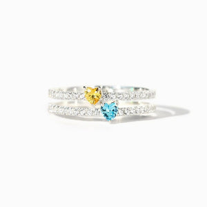 Custom Birthstone Heart Double Row Ring