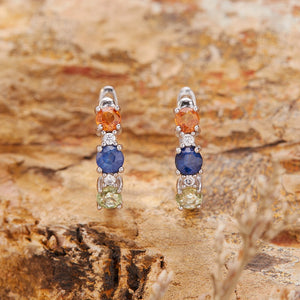 Triple Fancy Gemstone Huggie Hoop Earrings