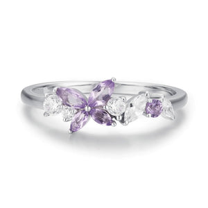 Elegant Purple Butterfly CZ Cluster Band Ring
