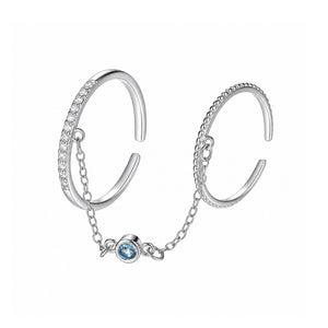 Blue CZ Link Double Open Loop Stacking Ring