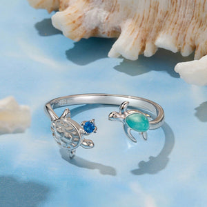 Sea Turtle Enamel Marine Stacking Open Ring