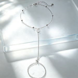 Dainty Moon Star Station Chain Ring Bracelet