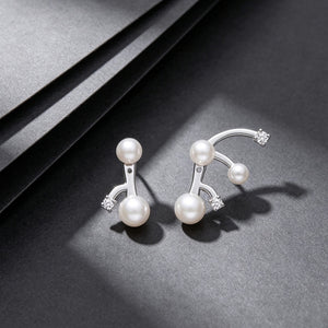 Asymmetric Pearl Crystal Ear Jacket Earrings
