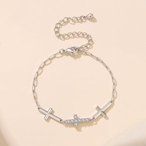 Elegant Triple Cross Pave CZ Charm Bracelet