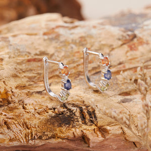 Triple Fancy Gemstone Huggie Hoop Earrings