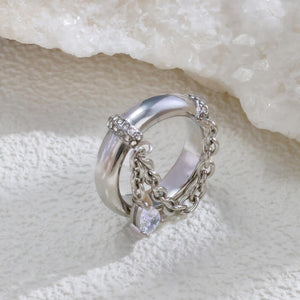 Chunky Dome Pear CZ Drop Chain Band Ring