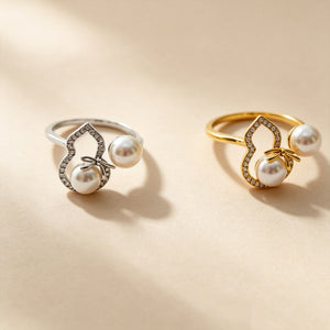 Dainty Gourd Bow Knot Pearl Open Band Ring
