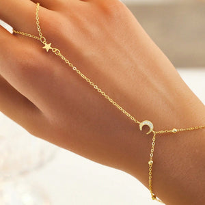 Dainty Moon Star Station Chain Ring Bracelet