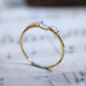 Blue Marquise Opal Leaf CZ Cluster Band Ring
