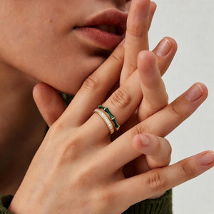 Enamel Bamboo Joint CZ Layered Open Ring