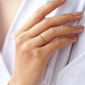 Tiny Green CZ Half Twisted Ribbon Band Ring