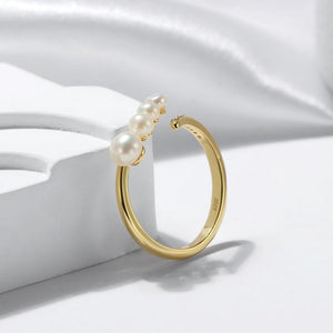 Four Gradient Pearls Adjustable Open Ring