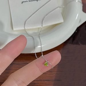 Tiny Olive Green Trillion CZ Pendant Necklace