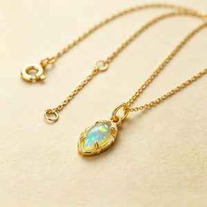 Vintage Marquise Opal Leaf Pendant Necklace