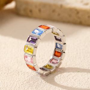 Rainbow Stone Emerald Cut Eternity Band Ring