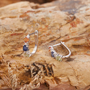 Triple Fancy Gemstone Huggie Hoop Earrings
