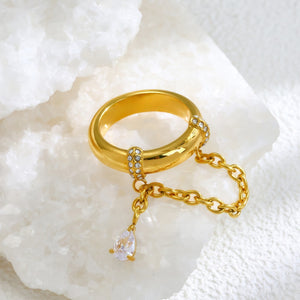 Chunky Dome Pear CZ Drop Chain Band Ring