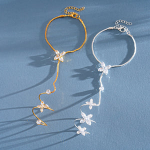 Four-Petal Flower CZ Hand Chain Bracelet