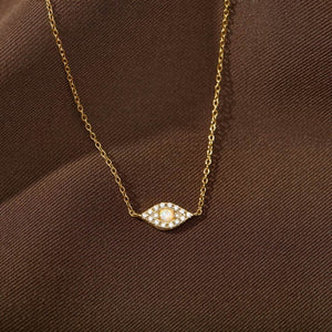 Evil Eye Opal CZ Halo Pave Pendant Necklace