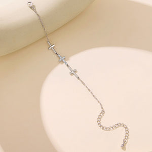 Elegant Triple Cross Pave CZ Charm Bracelet
