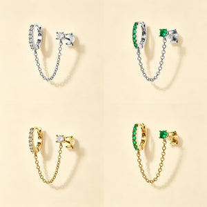 Dainty Hoop Stud Chain Dual Piercing Earrings