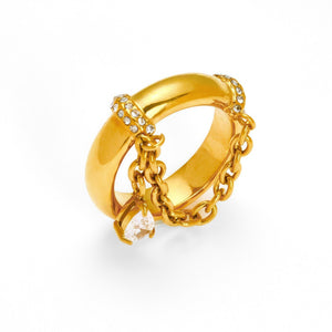 Chunky Dome Pear CZ Drop Chain Band Ring