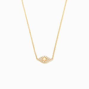 Evil Eye Opal CZ Halo Pave Pendant Necklace