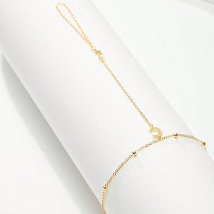Dainty Moon Star Station Chain Ring Bracelet