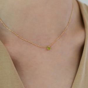 Tiny Olive Green Trillion CZ Pendant Necklace