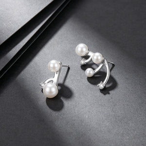 Asymmetric Pearl Crystal Ear Jacket Earrings