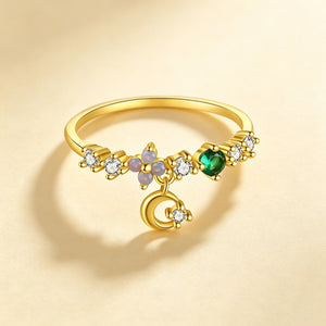 Tiny Moon Dangle Charm CZ Stack Band Ring